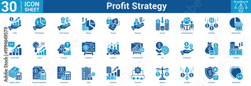 Profit Strategy editable icon set vector illustration concept for business with icon of Profit, Profit Margin, Profit Growth, Margin, Pricing, Revenue, Income, Earning Sharing, Dividend, Market Share.