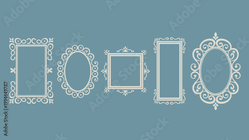 An assortment of ornate vintage style frames are displayed against a teal background offering diverse shapes and decorative elements high quality professional detailed modern elegant stylish