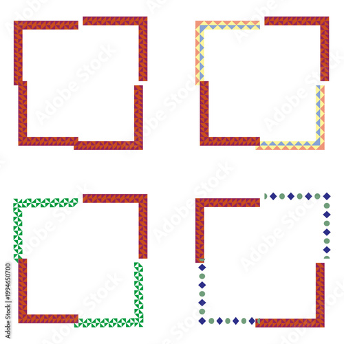 Color square border. Decorative frame set. Red green vector. Simple outline icon