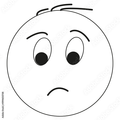 Sad face icon. Unhappy character head. Lonely vector boy. Negative emotion symbol