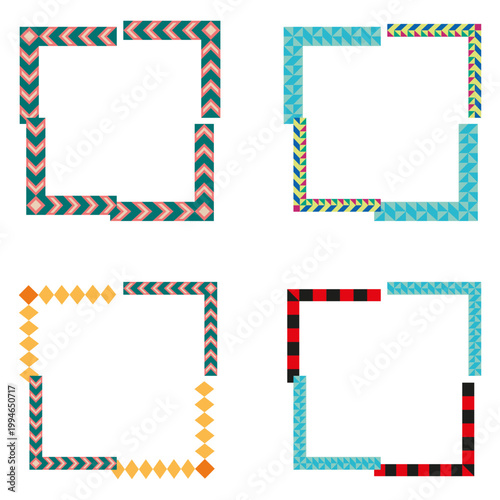 Bright pattern border. Colorful square set. Geometric vector frame. Decorative outline icon