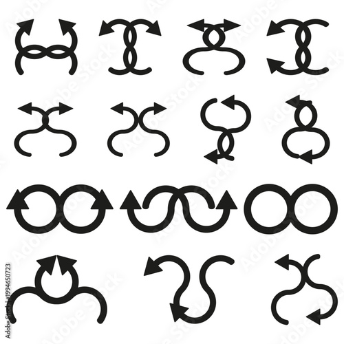 Decorative arrow set. Black pointer icon. Direction vector sign. Elegant motion symbol