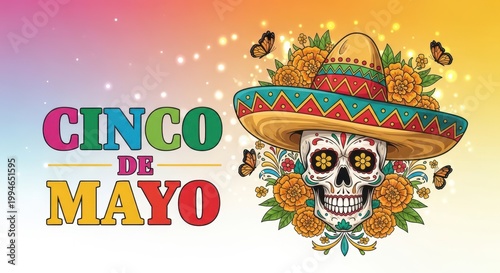 Vibrant celebration of cinco de mayo with traditional sombrero and skull art