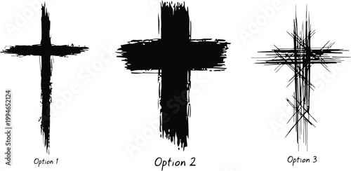 Grunge Cross Set Brush Style Christian Religious Symbol Collection