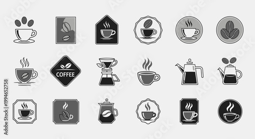 Black coffee icons and logos collection.