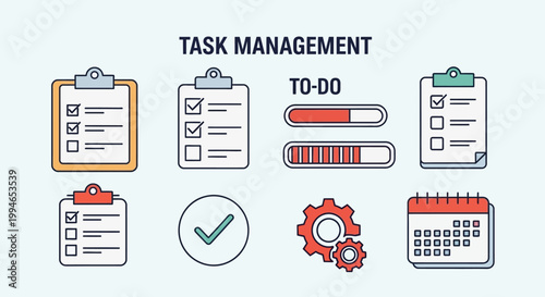 Task Management Clipboard Icons Set.