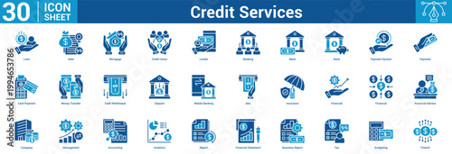 Credit Services editable icon set vector illustration concept for business with icon of Loan, Debt, Mortgage, Credit Union, Lender, Banking, Bank, Bank, Payment System, Payment, Card Payment, Mone.