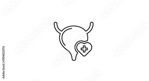 Bladder health icon with heart and cross symbol, medical care concept