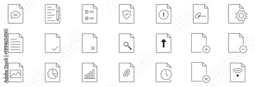 Legal Document and Certification Line Icon Set – Contract, Agreement, Court Order, Approved File Outline Icons