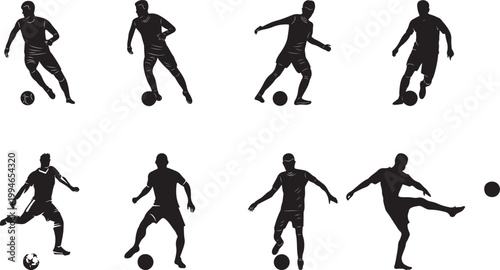 Soccer player silhouettes with flaming fire balls set