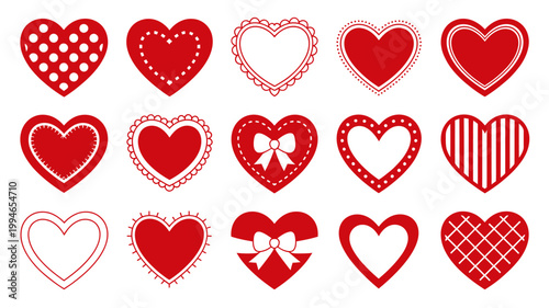 A collection of vibrant red hearts in various designs and patterns perfect for expressing love and affection on special occasions high quality professional detailed modern elegant