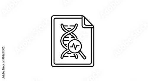 DNA helix research document icon, genetic analysis, scientific discovery, biotechnology concept