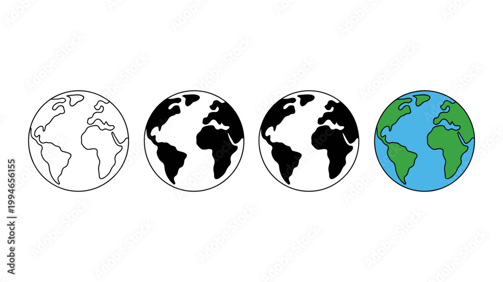 Obraz premium Four depictions of earth are shown progressing from a simple outline to a fully colored representation of continents and oceans high quality professional detailed modern elegant
