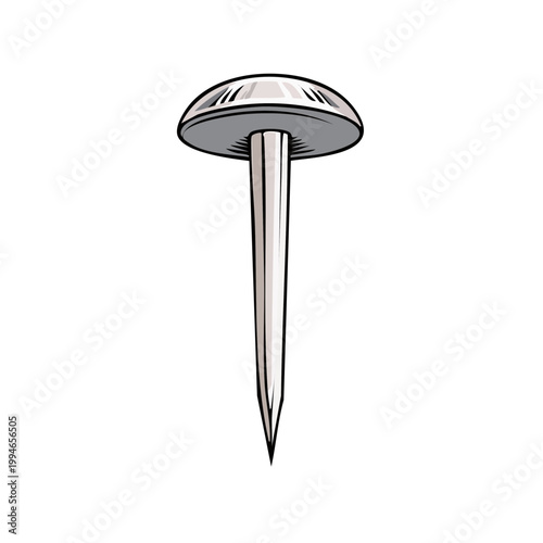 Illustration of a single metal thumbtack with a sharp pointed pin and a domed head