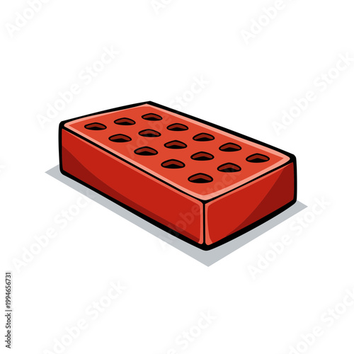 Red Clay Brick with Multiple Holes on White Background