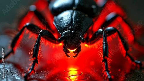 Glowing Black Beetle Macro
