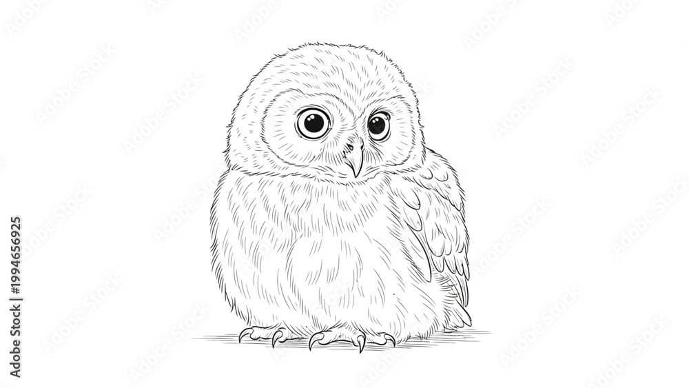 Fototapeta premium Cute baby owl line art illustration for coloring book