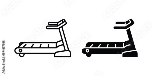 Black and white treadmill side view exercise equipment symbols