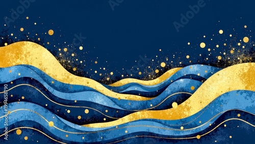 Blue and gold wavy abstract pattern