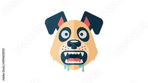 An illustration of a scared dog with an open mouth and bulging eyes on a white background