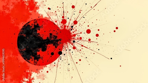 Abstract Planet with Paint Splashes on Cream Background