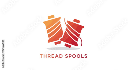 Two Orange and Red Thread Spools Logo Design on White Background.