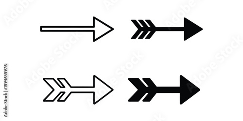 Set of four black arrow with outline and solid fletching styles