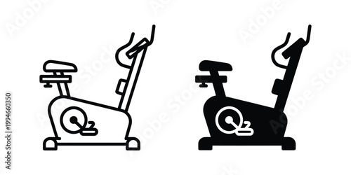 Stationary exercise bike in outline and solid black styles