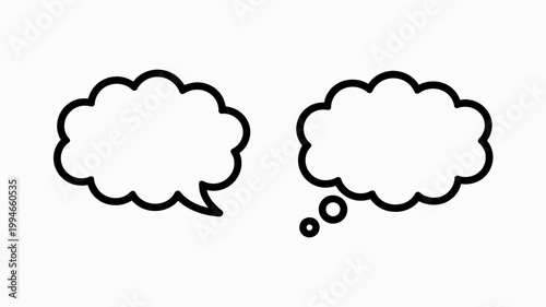 This image displays two simple black and white thought bubbles or speech bubbles one with a tail and the other with three dots high quality professional