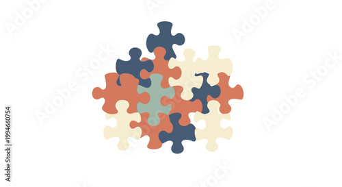 Colorful puzzle pieces connected together.