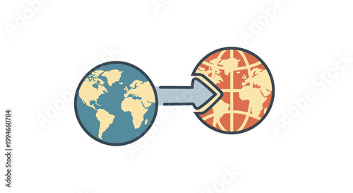 Earth Globe Transferring to Red Planet.
