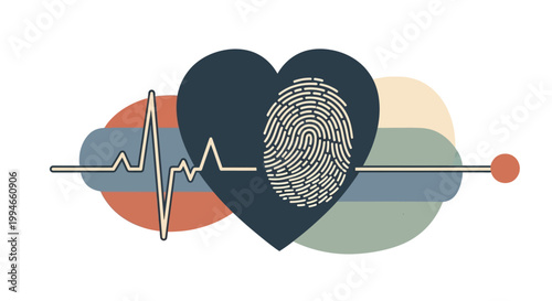 Heart with ECG and fingerprint.