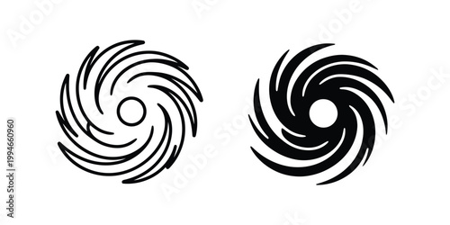 Two hurricane or cyclone outline and solid black shapes
