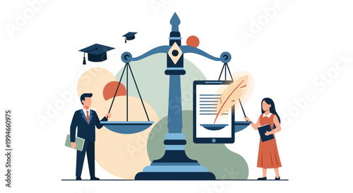 Lawyer and woman with legal scale.