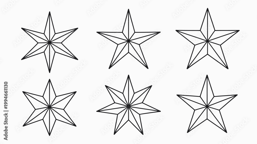 Obraz premium A simple black and white illustration showcases six five pointed stars arranged in a two row three column grid on a white background high quality professional