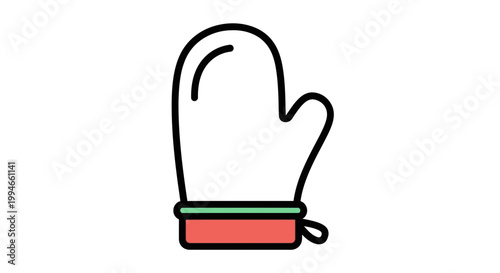 Single red and black oven mitt.