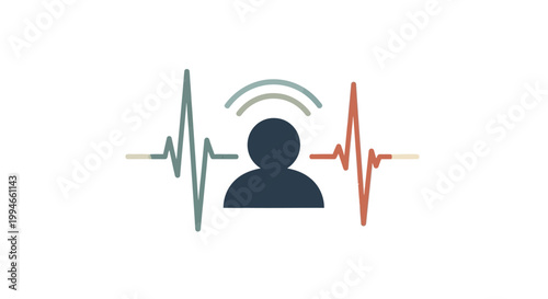 Person with sound wave signals.