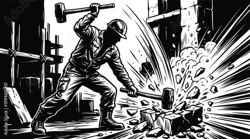 Man working with a sledgehammer