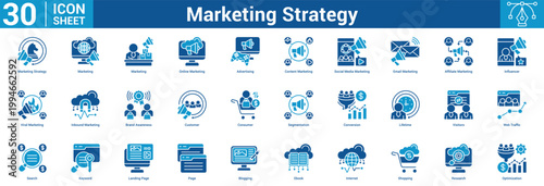 Marketing Strategy editable icon set vector illustration concept for business with icon of Marketing Strategy, Marketing, Marketing, Online Marketing, Advertising, Content Marketing, Social Medi.