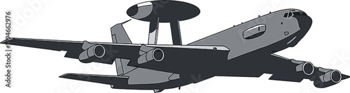 military awacs airplane with radar dome vector illustration.