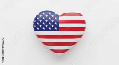 American flag heart symbol on white background representing patriotism and love for usa