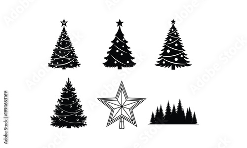 Christmas tree silhouette vector illustration icons for holiday decoration.