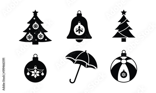 Christmas tree winter holiday vector silhouette illustration icons set.