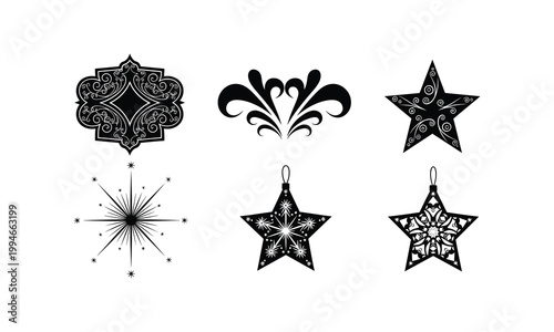 Decorative christmas snowflake star vector silhouette illustration.