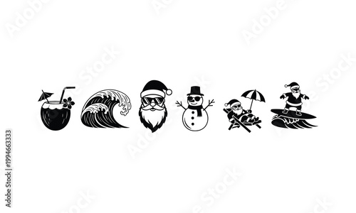 Summer christmas holiday vector silhouette illustration icons set.