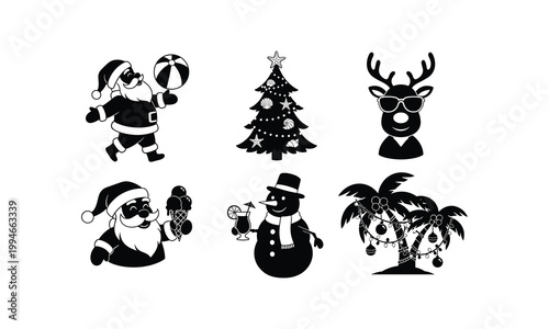 Summer holiday characters and tropical tree vector silhouette illustration festive graphics.