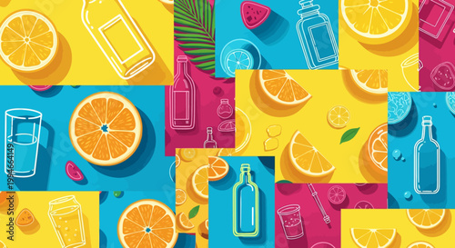 Vibrant colorful fruit and drink pattern design