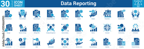 Data Reporting  icon set vector illustration concept for business with icon of Financial Report, Financial Report, Financial Report, Financial Statement, Report Analysis, Analysis, Analysis, Presen.
