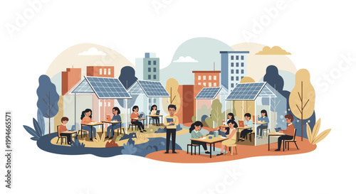 People sitting at outdoor cafe tables.