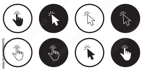 Hand clicking icon collection. Pointer click icon. Hand icon design. Set of Hand Cursor icons click and Cursor icons click. Click cursor icon.